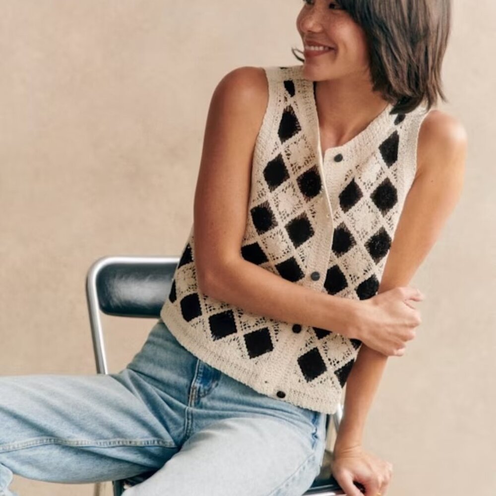 NWT SEZANE Ron Top in Ecru/Black M